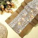 Tiamon 2 Pieces Burlap Table Runner with LED String Lights Burlap Lace Vintage Table Runner Rustic Country Thanksgiving Christmas Holiday Wedding Decoration Farmhouse Decor, 12 x 71 Inch