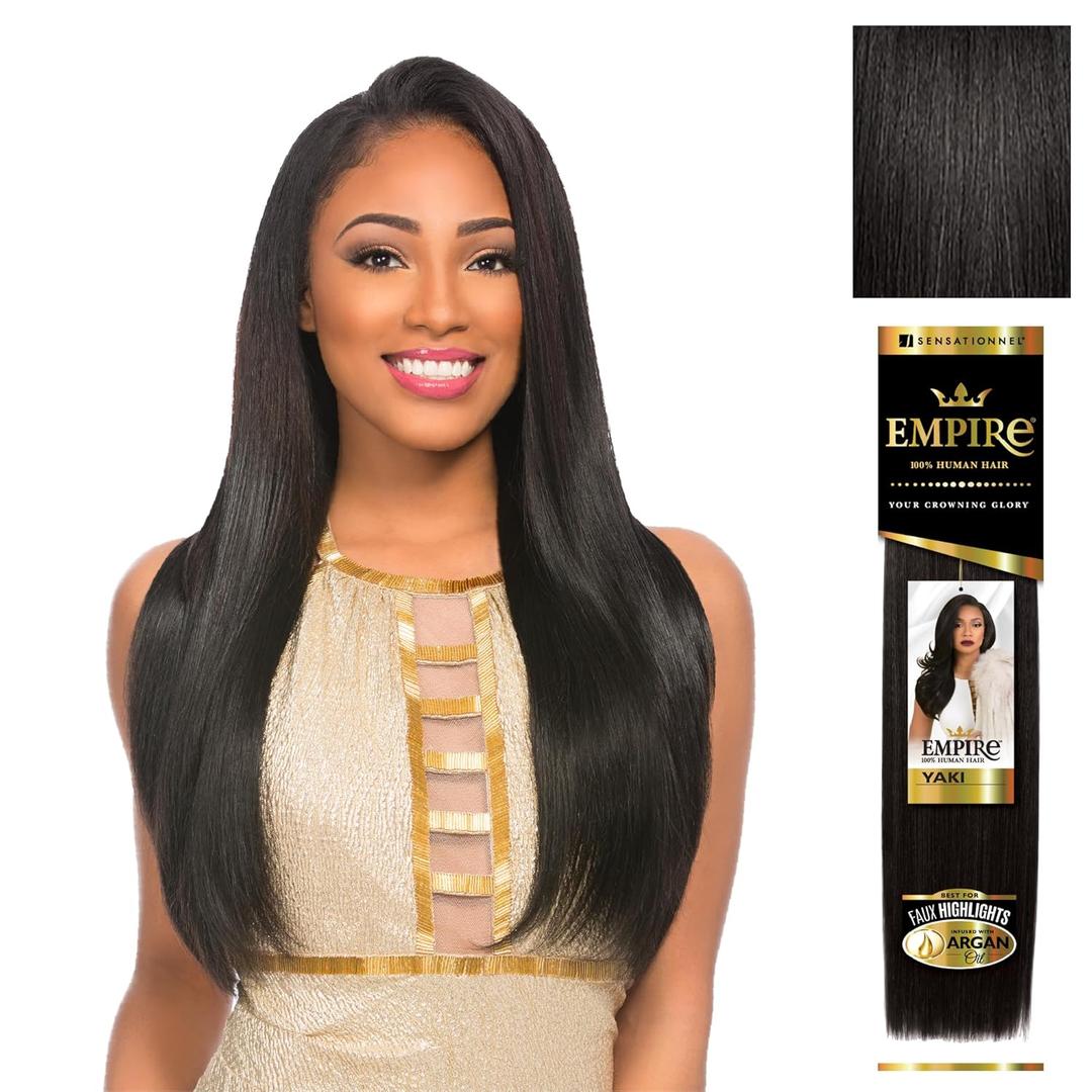 Sensationnel Empire yaki human hair - Tangle Free Weaving for Quick Weave and Sew in Styles for Faux Highlights and Fauxmiddlepart Leave Out - 1 Pack (12 inch, 1B OFFBLACK)