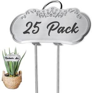 Metal Plant Labels,Tall Outdoor Garden Markers for Flower, Fruit and Vegetable, Stainless Steel Weatherproof Signs (25 Packs, 4" x 1.9", Silver)