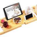 VaeFae Bamboo Bathtub Caddy Tray, Expandable Bath Tray for Tub with Upgraded Wine Slots and Book Holder - Ideal for One or Two Person Use