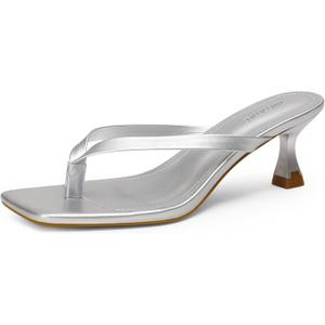 iiimmu Kitten Heels Flip Flops Heeled Thong Sandals for Women Square Open Toe with 2 Inch Low Heel, Size 8.5