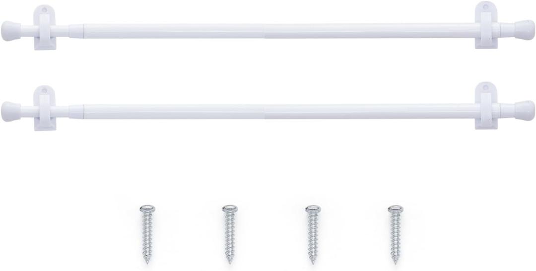 jinchan French Door Curtain Rods, No-Drill Adjustable White Curtain Rods with Adhesive Hooks, 26-50 Inch Aluminum 2-Pack for Sheer & Tier Curtains