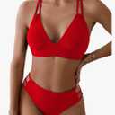 Tainehs Women's Push Up V Neck Bikini Sets Criss Cross Back Two Piece Bathing Suit Red, Medium