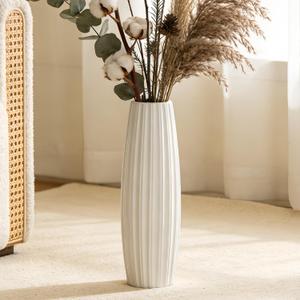 Large Floor Ceramic Vase 17.7 Inches Tall,White Modern Flower Tall Vases for Office, Home,Farmhouse,Living Room Dcor,Simple Origami Design Fall Decorative Porcelain Flower Arrangement Vase Ideal Gift
