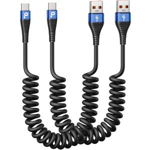 USB C Cable 3ft 2Pack Coiled USB A to USB C Charge Cord for Car, USB-C Charging Cable Compatible with iPhone 17/16/15/Plus/Pro/Pro Max/Samsung Galaxy S20 S10 S9 S8 Plus Note 10 and Other USB C Devices (Blue)