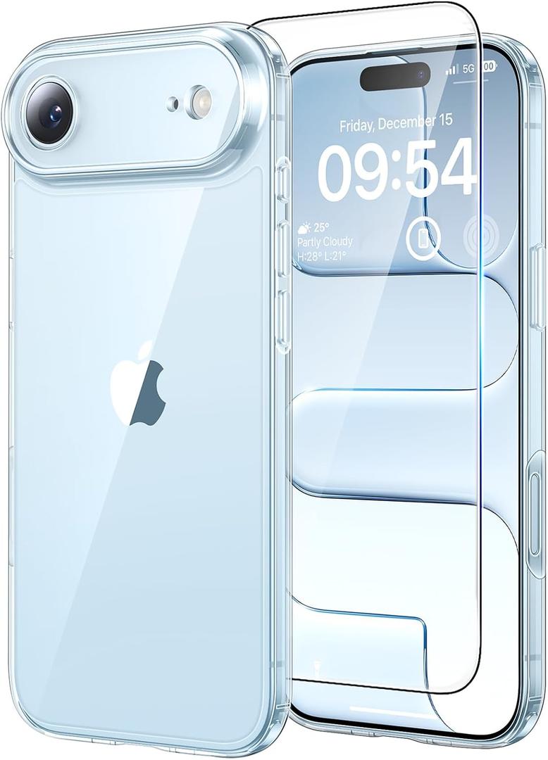 TAURI for iPhone Air Case, Full Camera Protection with Screen Protector, Anti-Yellowing Military-Grade Protection Shockproof Slim Phone Case for iPhone 17 Air 6.5 inch, Clear