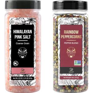 Soeos Himalayan Pink Salt and Rainbow Peppercorn Grinder Refills, 18oz Salt & 8oz Peppercorns, Kosher Seasoning Set for Cooking (13 Ounce (Pack of 2)) Soeos Himalayan Pink Salt and Rainbow Peppercorn Grinder Refills, 18oz Salt & 8oz Peppercorns, Kosher Seasoning Set for Cooking (13 Ounce (Pack of 2))