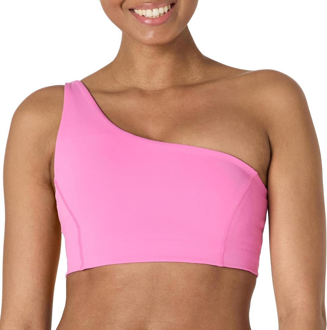 Amazon Essentials Women's Active FormFlex Buttery Soft Light Support One Shoulder Strappy Back Sports Bra, L