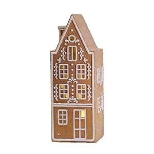 Cynkeyee Gingerbread Christmas Decorations Collectible Figurines - Resin Christmas Gingerbread House with Led Light Xmas Village Home Decor Gifts for Women Party Decorations 3.5x3.25x9 Inch