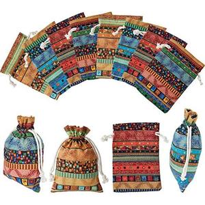 12 Pack Egyptian Candy Jewelry Coin Pouches Aztec Print Drawstring Gift Bag Potli Bags for Return Gifts Indian Holiday Party Favors, Arts Crafts Projects