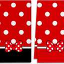 Cartoon Mouse Kitchen Dish Towel Set of 2 - Bowknot Towels 18x26 Inch Absorbent Reusable Cotton Cloths for Cleaning Cute Design Home Decorative
