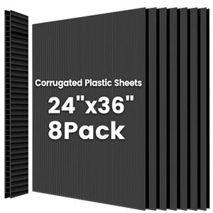 8Pack Plastic Poster Board 24" x 36" Plastic Sheets, Waterproof Coroplast Sheets, 4mm Thick Blank Board Yard Signs for Lawn, Open House, Birthday, Crafts, Black