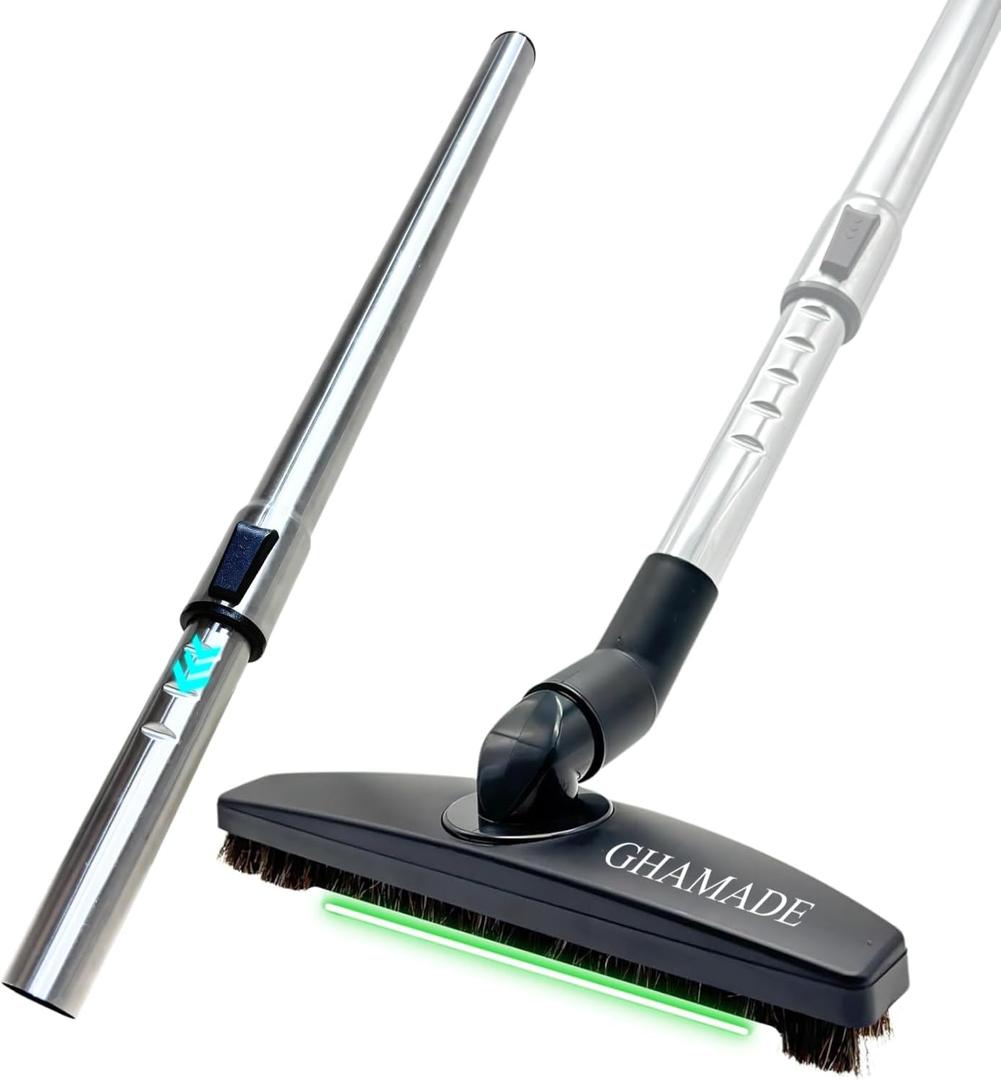 Vacuum Floor Brush & Extension Wand for Vacuum Cleaners with 1  inch (1.25'') (32mm) Inner Diameter with Horse Hair Soft Bristles - Hardwood Floor Attachment & Vacuum Extension Tube