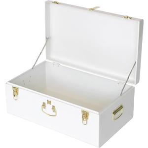Vixdonos Large Metal Trunk Decorative Storage Box College Dorm Chest with Handle (23.7" X 14.2" X 9.5")