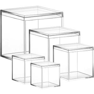4.7/4/3.3/3/2.5 inch Clear Acrylic Box with Lid, Jewelry Display Box, Plastic Square Cube Decorative Storage Boxes for Candy Pill and Tiny Jewelry, Artwork Display