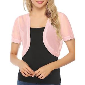 Aiboria Women Shrug Open Front Mesh Cropped Bolero Short Sleeve Sheer Cardigan Size M