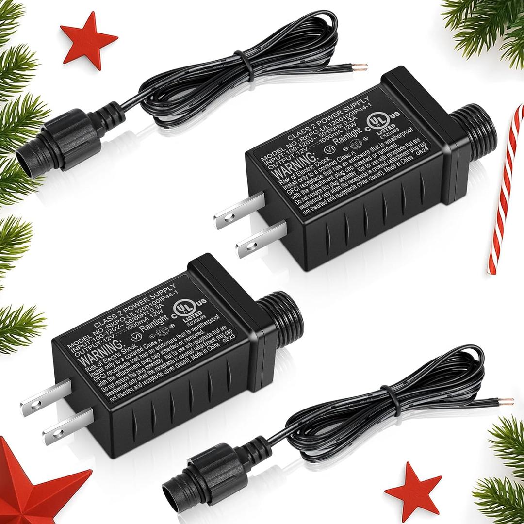 12VDC 1A 12W Class 2 Power Supply, Replacement Yard Inflatable Power Adapter US Plug, Low Voltage LED Transformer Driver for Christmas Tree LED String Light Garden Holiday Decor2Pack