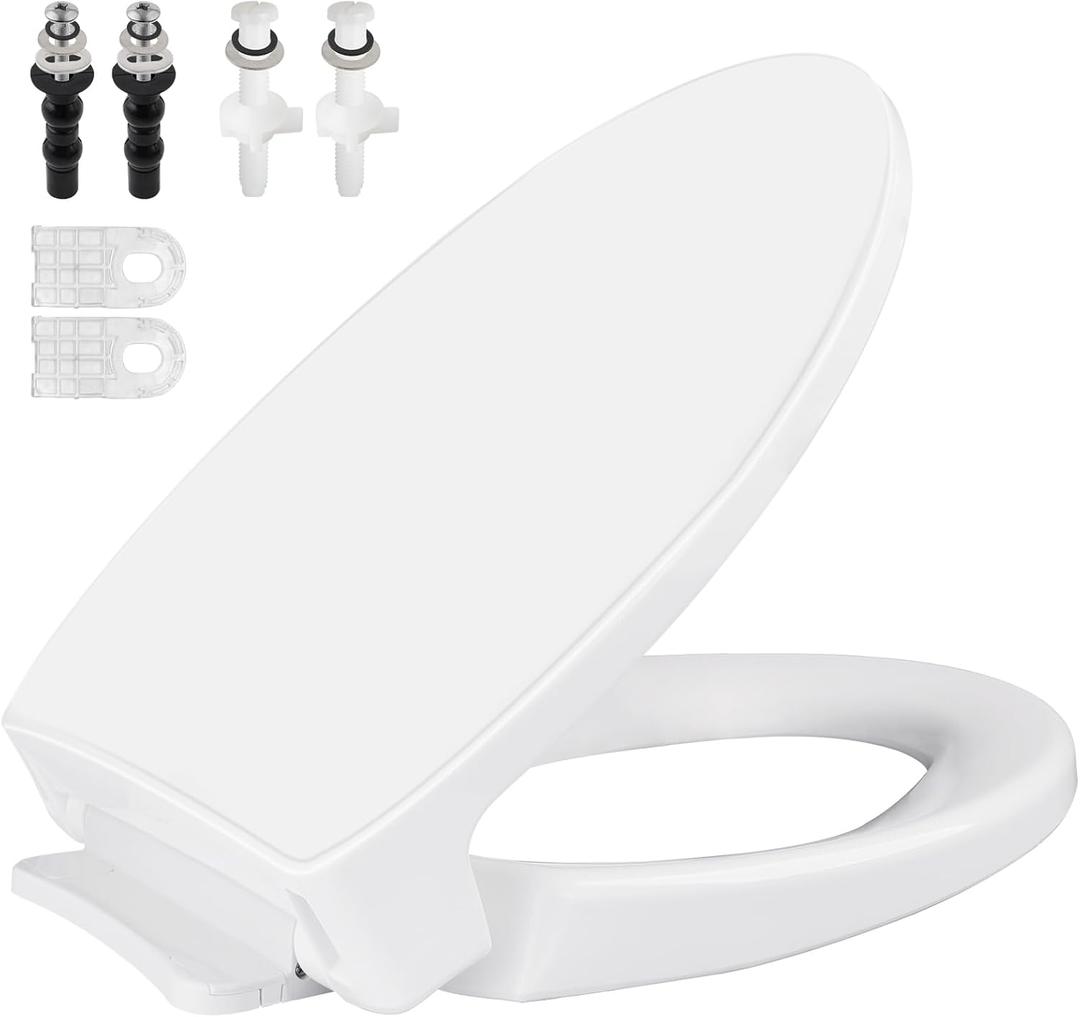 SS114 Toilet Seat Replacement Compatible with TOTO, Elongated Soft Close Toilet Seat for SS113/SS154/SS204/SS214/SS224, Transitional Heavy Duty Oval Toilet Seats, 2-Pack Toilet Bolts and Nuts, White