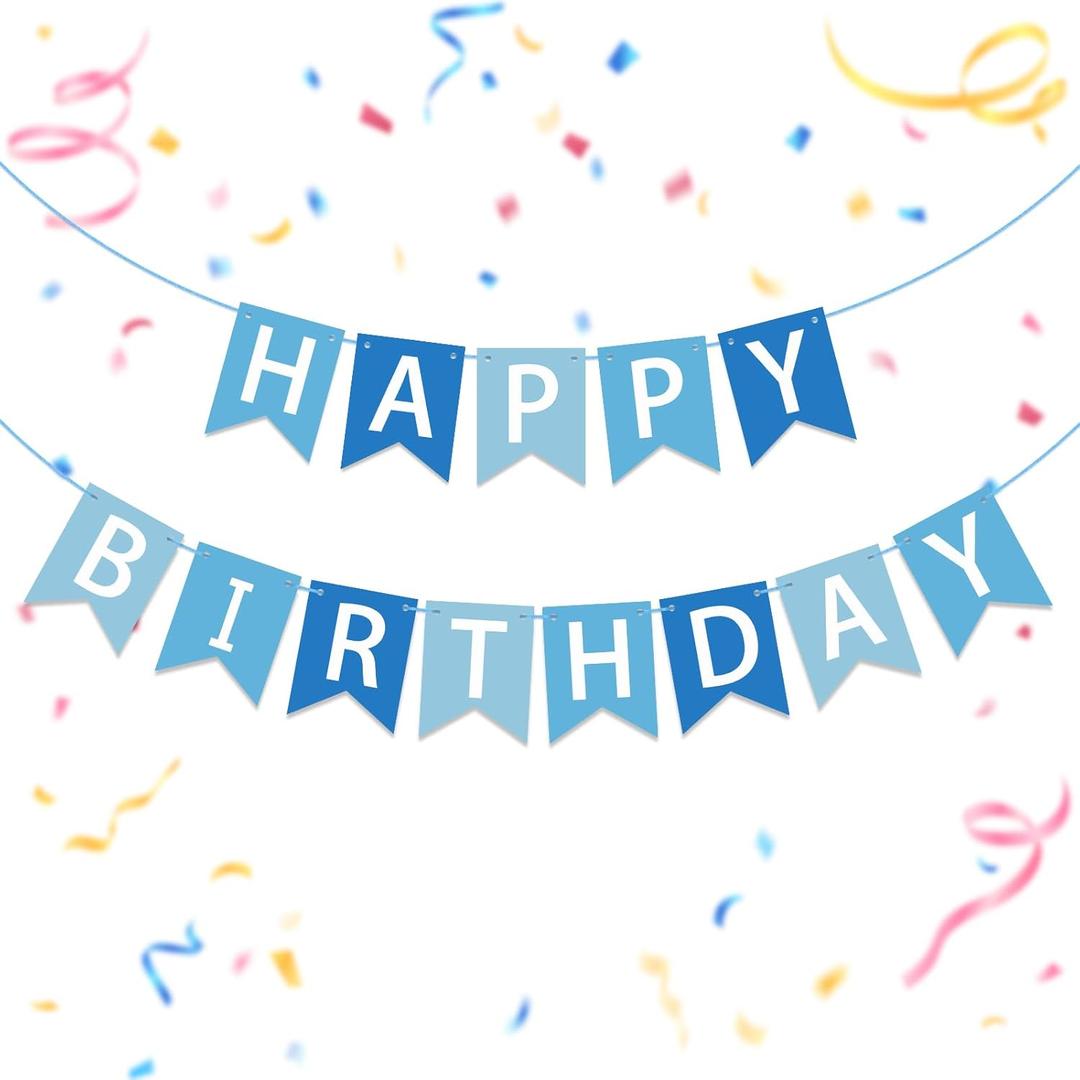 3 x Happy Birthday Banner Light Blue Happy Birthday Sign Birthday Decorations for Birthday Party Backdrop Wall Decor Light Blue Birthdays Sign for Men Women Party Supplies