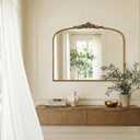 Vintage Gold Ornate Baroque Mirror - 36"X30" Arched Antique Brass Mirror with Full Metal Frame - Ideal for Entryway, Fireplace, Living Room, Hallway or Wall Decor (Upgrade Tempered Glass)