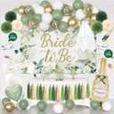 Bridal Shower Decorations, Sage Green Bachelorette Party Decorations Bride to Be Banner Backdrop Sash Veil Confetti Foil Balloons Tassel Paper Pom Poms Photo Props for Engagement Wedding Party Favors (Gold and Green)