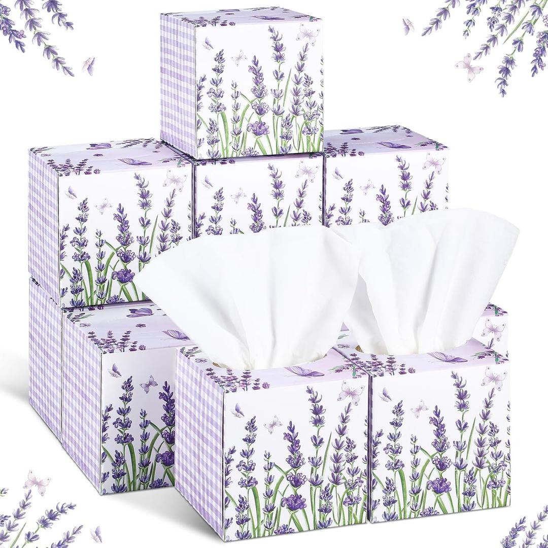 12 Pack Fall Lavender Facial Tissues Cube Boxes 600 Sheets 3 Ply Small Purple Flower Floral Face Tissues Bulk for Autumn Car Bedroom Supplies