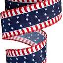 Ribbli Patriotic Ribbon, Stars and Stripes Wired, 1-1/2 Inch x 10 Yard, Red/White/Navy, Canvas for Bows, Wreaths, Trees