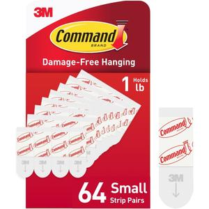 Command Indoor Small Refill Strips, 64 Strips, Damage-Free Hanging Wall Adhesives to Re-Hang Small Hooks for Hanging Home Decor, Wall Decor, and Room Decor, Holds up to 1 lb