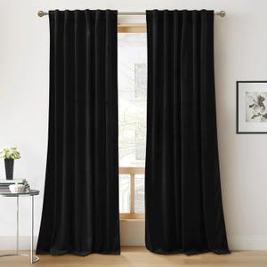 RYB Home Black Velvet Curtains 84 inches - Blackout Heavy Duty Curtains Soft Luxury Back Tap Window Covering Privacy Protection for Kids Room Bathroom Basement, Black, W52 x L84 inches, 2 Panels