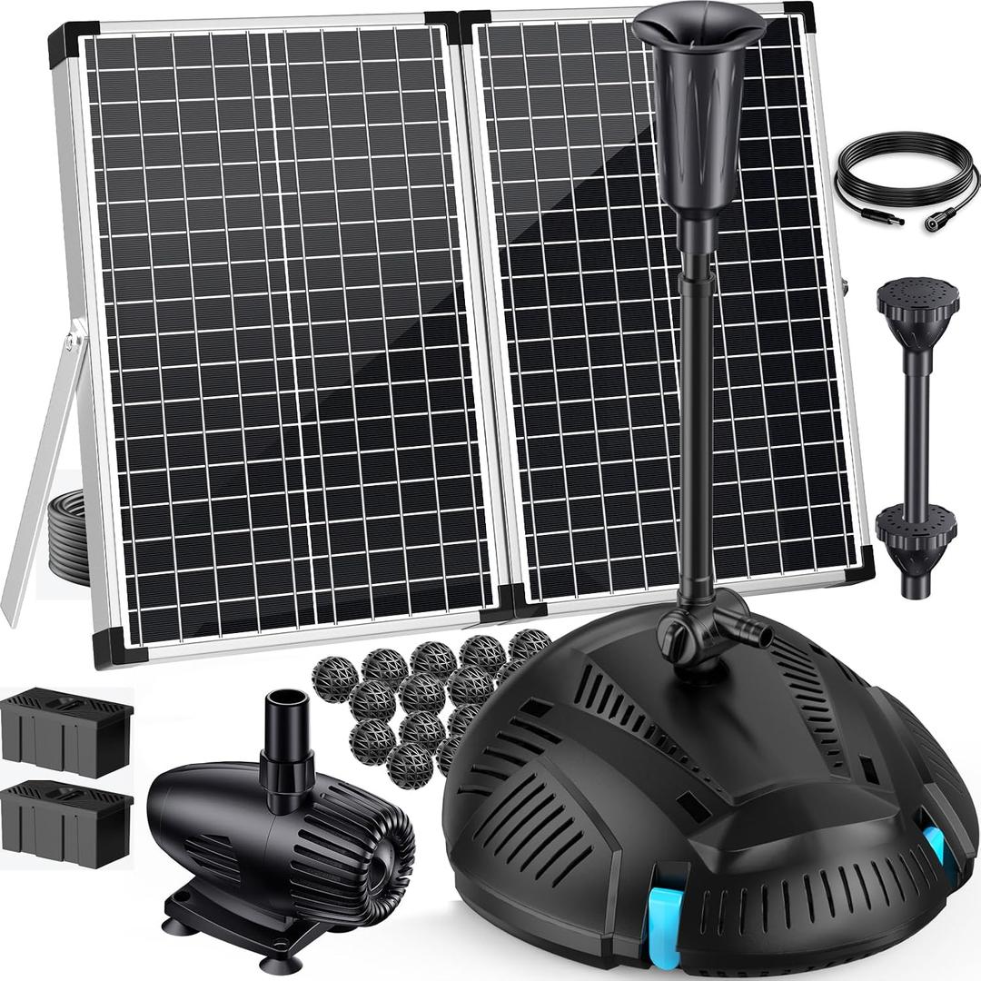 Antfraer 70W Solar Pond Filter with Water Pump, Solar Pond Filter with Water Shortage Protection, Pond Pump with 17FT +10FT Cord For Fish Pond Garden Waterfall Clean & Clear