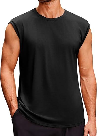 Runcati Mens Sleevess T-Shirts Classic Crew Neck Casual Shirt Summer Basic Lightweight Fashion Moisture Wicking Tees Black, 1 Pc, Size XXL, Black