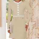 ZESICA Women's Fall Long Sleeve Bodycon Sweater Dress Crewneck Button Knit Color Block Party Mini Dresses (Beige, S)