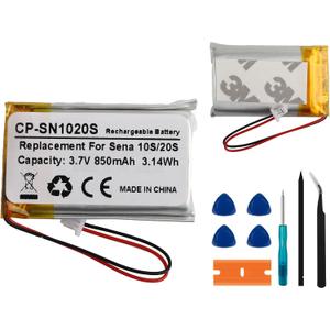 Replacement Battery CP-SN1020S for Sena 10S, 20S, 20S EVO, 3.7V 850mAH，with Repair Tool Kit