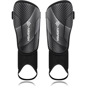 Upgraded Soccer Shin Guards for Kids Youth Adults, CE Certified AirsFish Shin Guard Sleeves Protection Gear for Boys Girls Soccer Games EVA Cushion Reduce Shocks and Injuries (XX-Small, Carbon Black)
