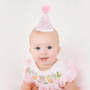 1/2 Birthday Hat for girls - Pink Half Birthday Crown, 1/2 Bday Party Decoration, Pink Gingham Style Bday Hat