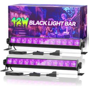 2 Pack 42W LED Black Light Bar, Blacklight with 6FT Cord+Switch+Plug, Glow in The Dark Black Lights Party Supplies for Halloween Decorations, Poster, Body Paint, Classroom, Bedroom