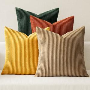 MIULEE Pack of 4 Green-Rust Corduroy Decorative Throw Pillow Covers 18x18 Inch Soft Boho Striped Pillow Covers Modern Farmhouse Home Decor for Winter Sofa Living Room Couch Bed