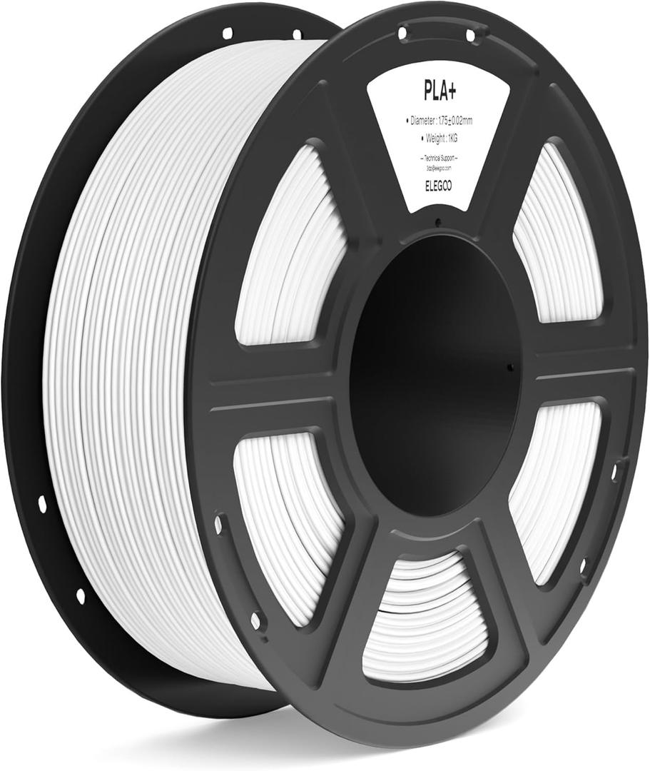 ELEGOO PLA+ Filament 1.75mm White 1KG, High Toughness PLA Plus 3D Printer Filament Dimensional Accuracy +/- 0.02mm, 1kg Spool(2.2lbs) Fits for Most FDM 3D Printers