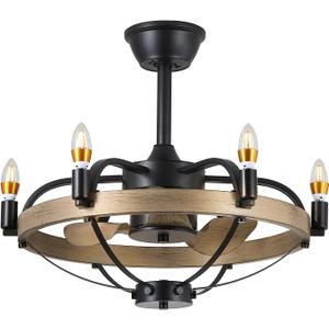 23" Black Candle Ceiling Fan with Lights Remote Control,Modern Rustic Farmhouse Ceiling Fan,Bladeless Caged Ceiling Fan with Light,Reversible, 6004M (23 inch)