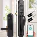 Anweller Keyless Entry Door Lock Deadbolt with Handle Set, Integrated Smart Deadbolt and Knob for Front Door, RFID Code Keypad Bluetooth Electronic Digital Safety Double Exterior Door Lock - Black