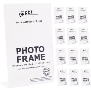 pbf 4x6 Acrylic Sign Holder | 4 x 6 Vertical Stand Up Slanted Sign Holder | Acrylic Stands for Display | Clear Picture Frame, Menu Table Top Stand, Plastic Flyer Holder (12-Pack)