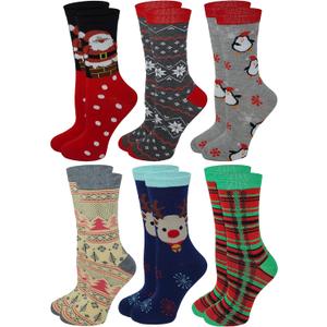 Sumona 6 Pairs Women Colorful Fancy Crazy Design Soft & Stretchy Novelty Crew Socks (9-11, Christmas #2)