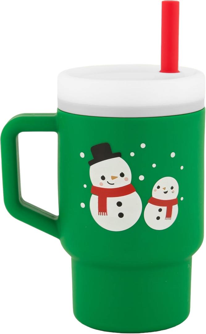 Infantino My 1st Tumbler, 9 Oz. Silicone Sippy Cup with Straw & Handle, Spill-Resistant Baby Cup for On-the-Go, BPA-Free Transition Bottle, Green Snowman