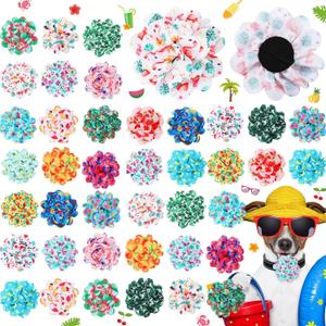 Hillban 80 Pieces Dog Collar Flowers Hawaiian Summer Dog Flowers Charms Grooming Accessories Collar Set Bow Tie for Puppy Cat Attachment Embellishment