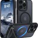 Magnetic Compatible with iPhone 13 Pro Case, [Built-in Invisible Kickstand][Compatible with MagSafe] Translucent Matte Phone Case for iPhone 13 Pro 6.1", Black