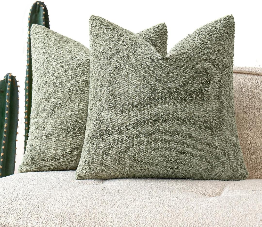 MIULEE 18x18 Inch Decorative Pillow Covers for Couch Bed Set of 2 Textured Boucle Neutral Throw Pillows Sage Green Accent Solid Cushion Pillowcase Cozy Soft Sofa Livingroom Home Decor