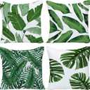 Pack of 4 Tropical Leaves Throw Pillow Cover Decorative Cotton Linen Burlap Square Outdoor Cushion Cover Pillow Case for Car Sofa Bed Couch 20x20 Inch