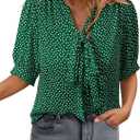 Dokotoo Blouses for Women Dressy Casual Short Sleeve Shirts Bow Tie Neck Work Tops Business Casual Outfits, M