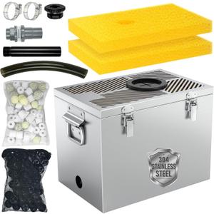 Stainless Steel Pond Filter Box with 3-Stage Filtration, Includes Filter Sponges, Ceramic Rings & Bio-Balls, Fish Pond Filter for Outdoor Ponds, Garden, Waterfall, Fountain & Water Feature