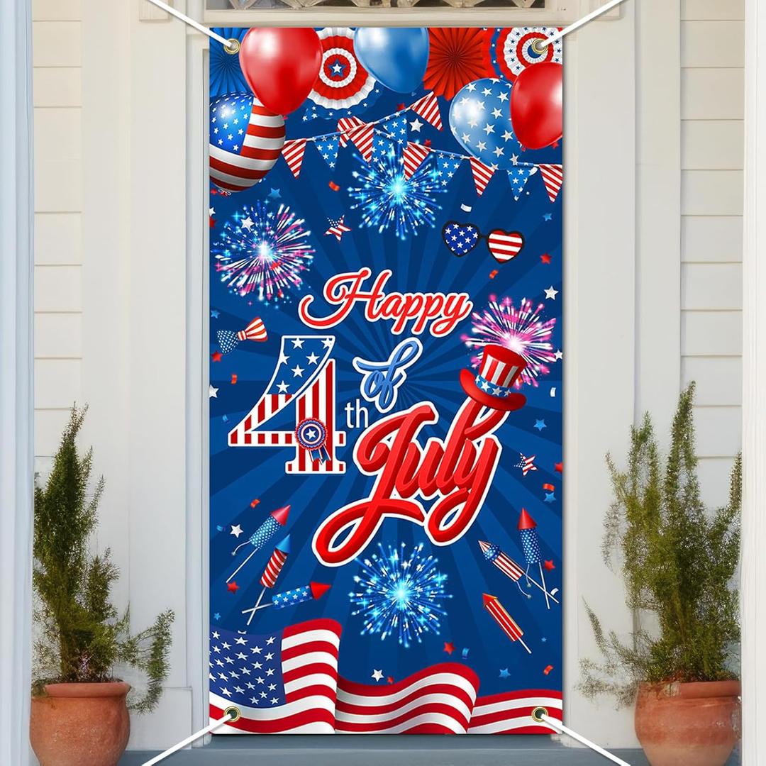 Avezano 4th of July Banner 4th of July Decorations Happy fourth of July Door Cover Independence Day Decorations Outdoor for Patriotic Veterans Memorial Party Supplies